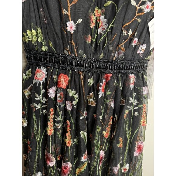 Mac Duggal V-Neck Floral Midi Dress Size 4 NEW Black Colorful Garden Embroidered - Picture 4 of 6